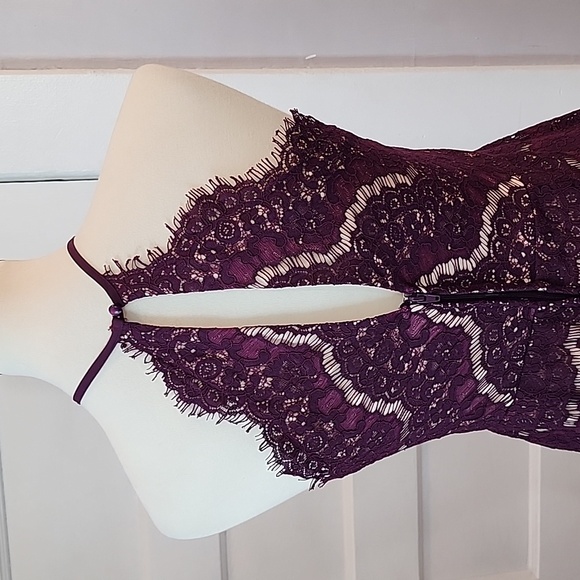 Francesca’s Collection Burgundy Lace Overlay and Tulle Bottom Dress, Size M - Picture 7 of 16